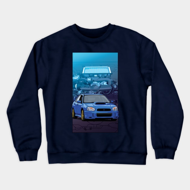 Subaru Impreza WRX STI GDB 'Blobeye ' with ej20 backdrop Crewneck Sweatshirt by ArtyMotive